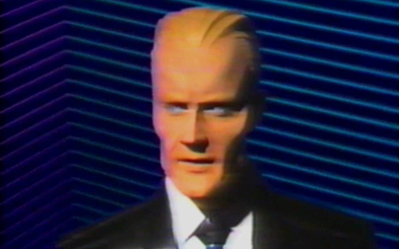Screenshot of Max Headroom the faux digital TV presenter.